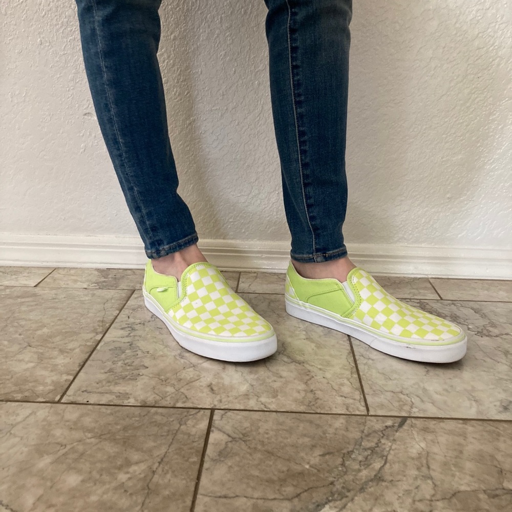 Vans Lime Green Checker Slip On Sneakers Size 7